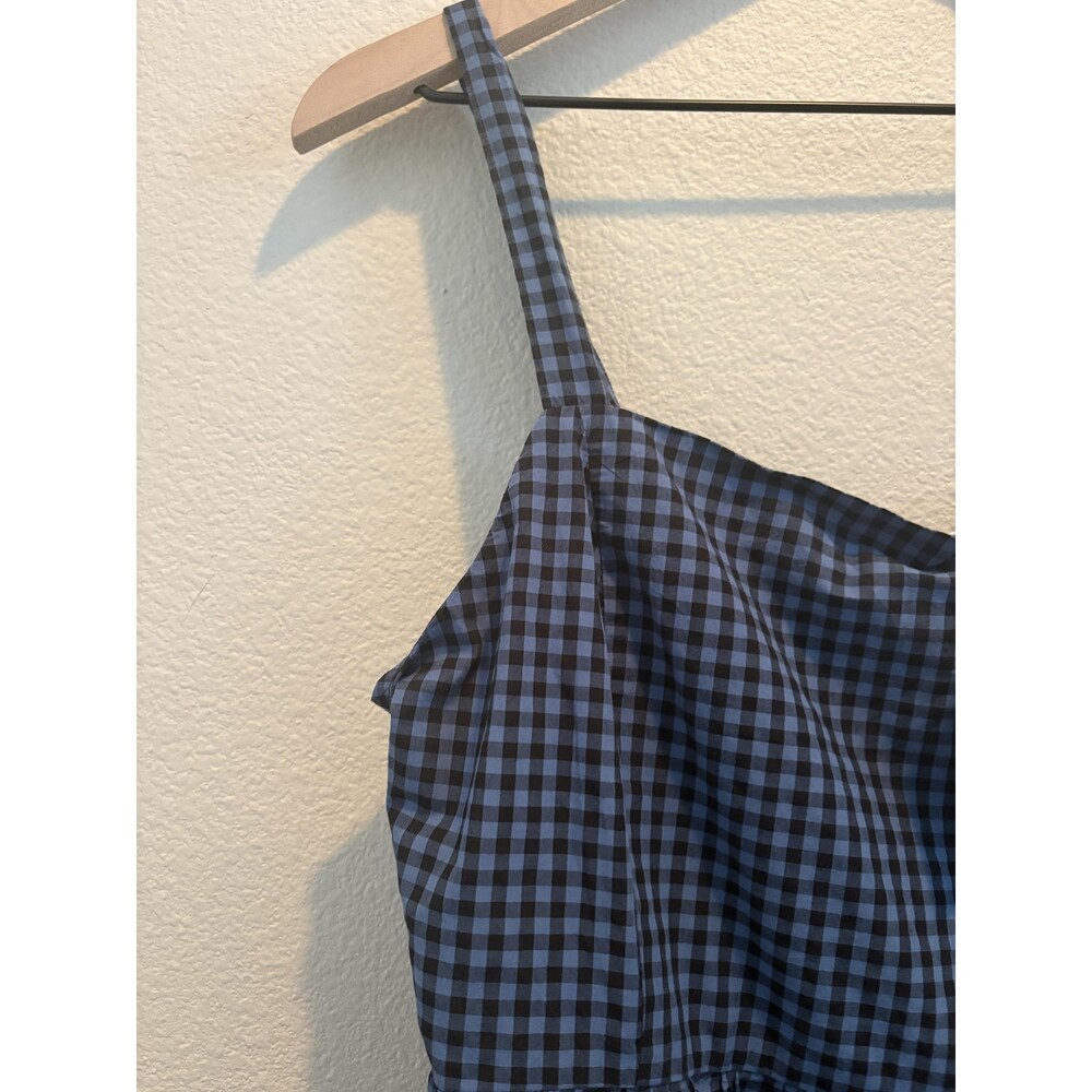Marine Layer Demi Poplin Midi Dress Womens Large Blue Gingham Pima Cotton - Picture 3 of 12
